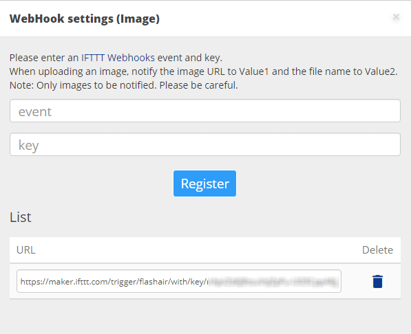 Register Webhook settings for images